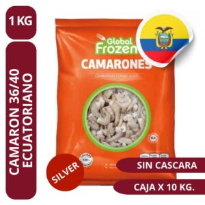 Camarón Sin/Cascara Silver IQF  36/40 (1kg) - Global Frozen
