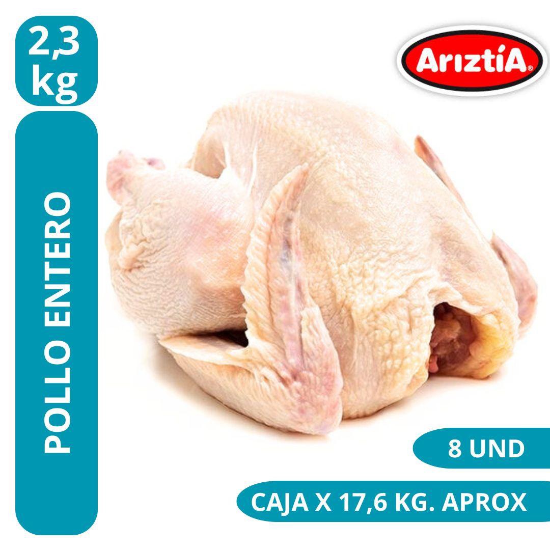 Ariztia - Caja x 8 und. Calibre 2,1 - 2,3 Pollo Entero (caja granel - 17,6 kg. Aproximado)